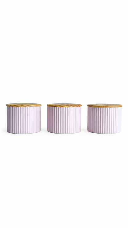 OesteWood 3’lü Ahşap Kapaklı Pembe Baharatlık Seti